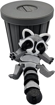 Articulating Animals Raccoon, Fox, Panda, Skunk, Possum with Containers - 3D Printed Articulated Joints ADHD, Autism, Relief Anxiety, Collectible Figurines Raccoon Trash Can