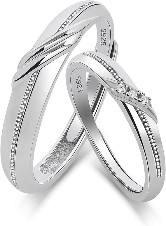 Meissa Silver Wedding Rings for Women Adjustable 925 Silver Promise Rings Handmade Cubic Zirconia Couple Rings Christmas Valentine's Jewellery Gift