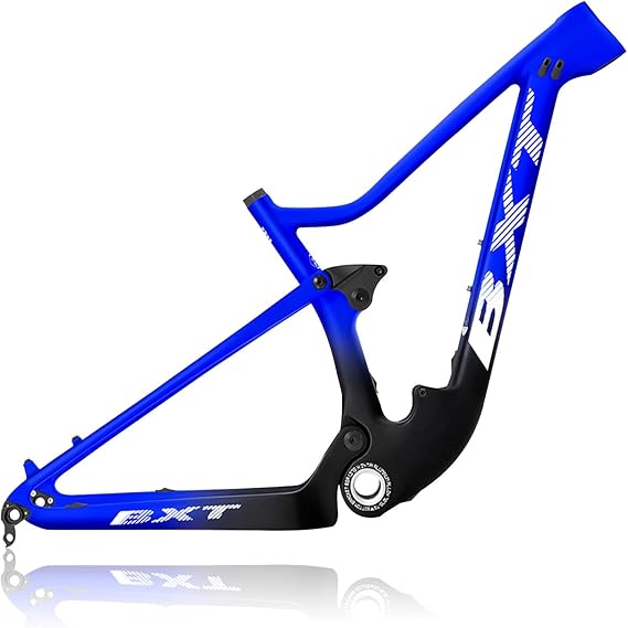 29er Carbon Fiber Mountain Bike Frame 41/44/49/54cm Full Suspension Disc Brake Bike Frame Travel 100mm XC Soft Tail Enduro Frame Thru-Axle 12 * 148mm Boost Frame(Blue-1,29 * 16")