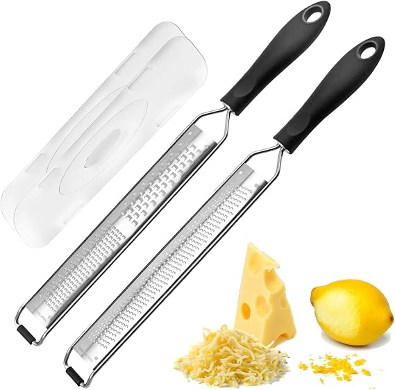 Cheese Grater Zester Grater Stainless Steel Parmesan Grater Kitchen Grater Garlic Grater Nutmeg Grater Nutmeg Grater Ginger Grater Lemon Grater Hand Grater 3 Different Hole Sizes Pack of 2