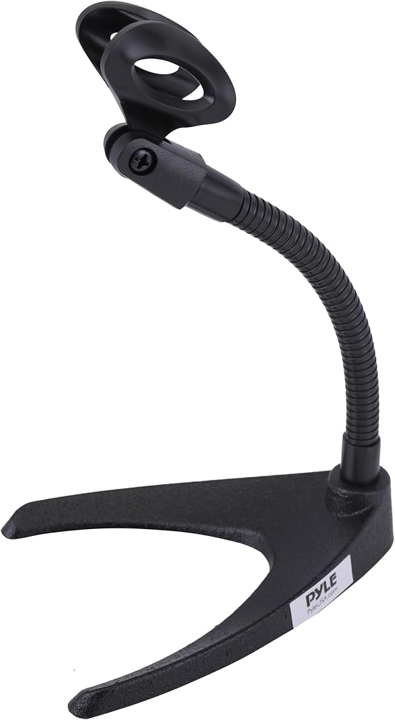 Pyle Desktop Microphone Stand - Universal Tabletop Mic Holder w/ Flexible 8.2'' Inch Gooseneck Mount and Solid U Shape Base - Perfect for Table Desk or Counter - PMKS8