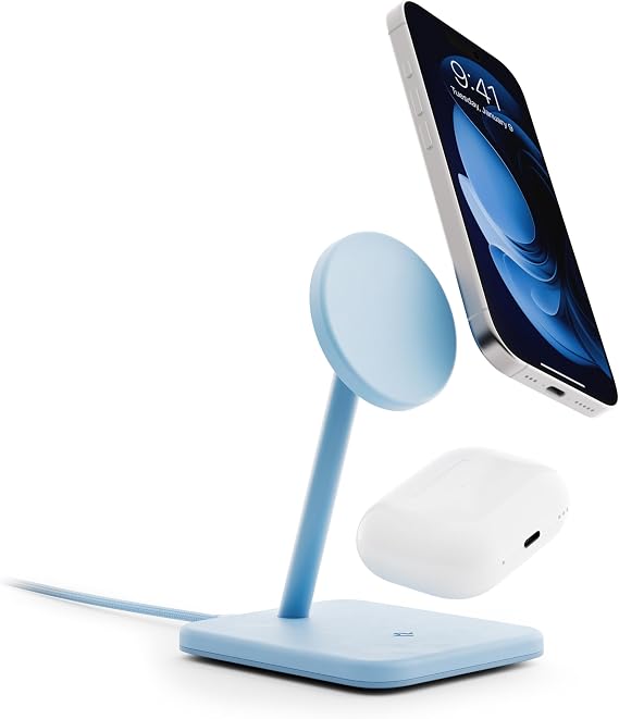 Twelve South HiRise 2 Deluxe 2-in-1 Wireless Charging Station, Glacial Blue