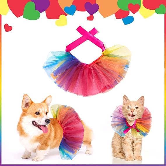 Pride Month Rainbow Adjustable Pet Scarf Collars, Colorful Tutu Costume Accessories for Small Cats Dogs Pets, Gay Pride Month Party Daily Clothes Supplies (S)