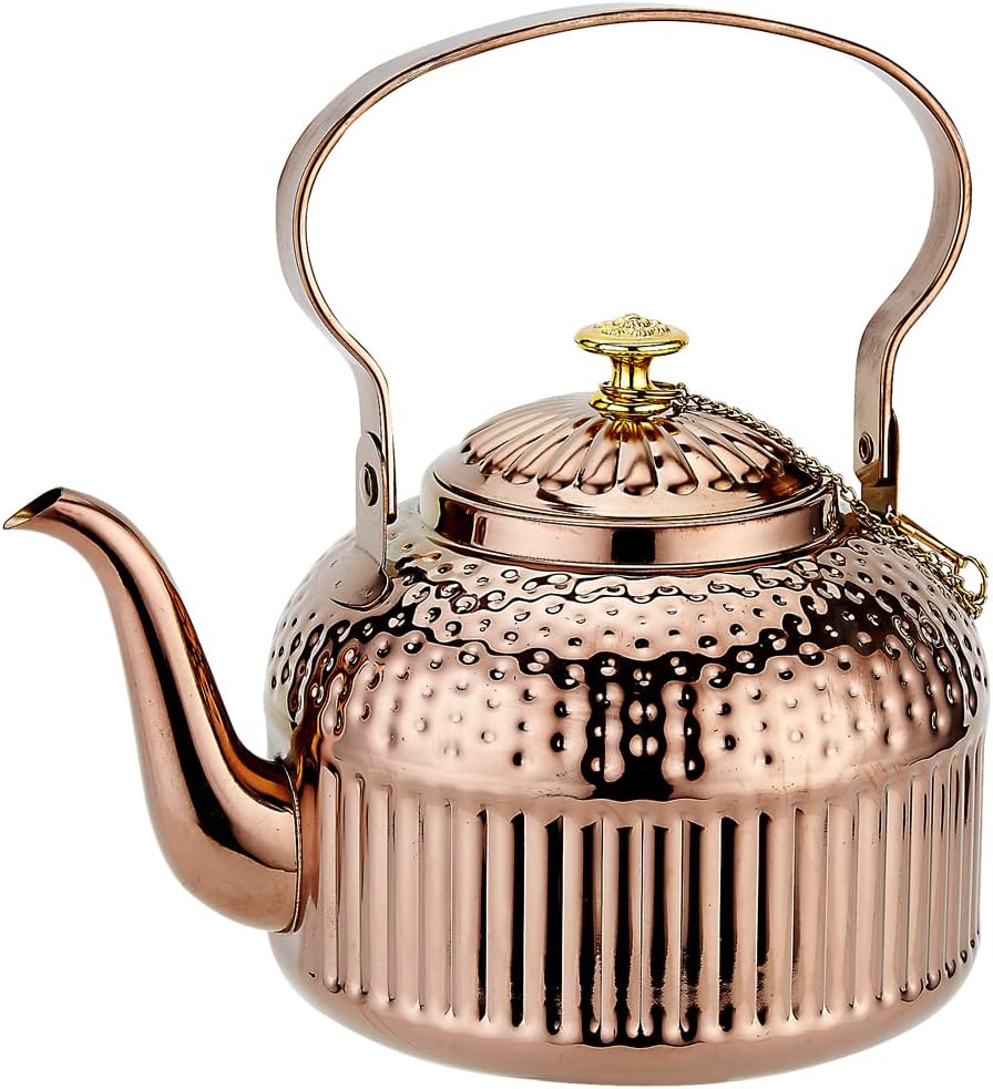 SANQIAHOME HD Copper Teapot with Infuser 49oz1.4 litres 5-6 Cups, Stainless Steel Water Boilers Loose Leaf Tea Maker Water Kettle for Stovetop InductionGas