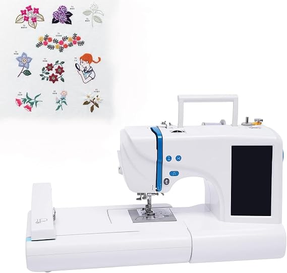 Embroidery Machine, 96 Built-in Designs, Large 7" LCD Touchscreen, USB Port, 11Font Styles,Support Pattern zoom/rotate/mirror/pan,Blue-SewingandEmbroidery