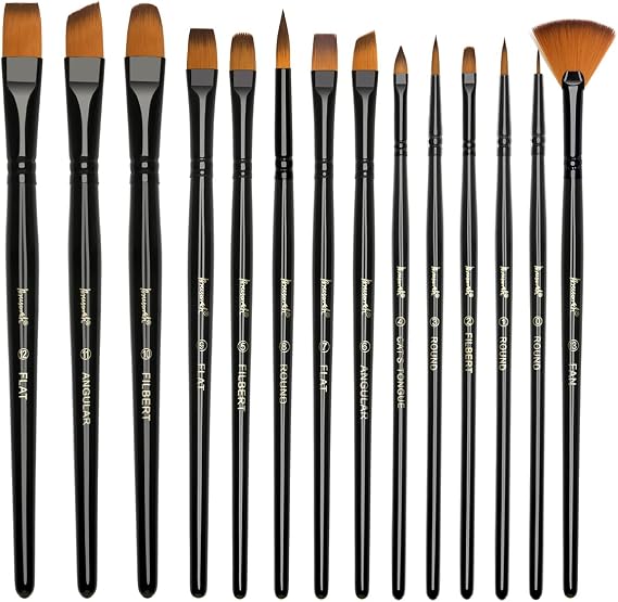 Brusarth Paint Brushes Set, 14 PCS Artist Brush for Acrylic Oil Watercolor Gouache Artist Professional Painting Kits with Synthetic Nylon Tips | Artist Brush for Great for Water, Oil or Acrylic Painting, Painting Brushes for Beginners and Artists