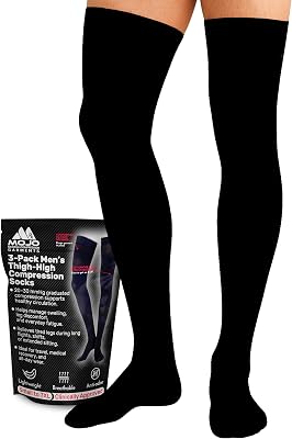 MOJO 3-Pack Mens Thigh High Compression Socks 20-30 mmHg Medical Support for Circulation, Swelling Relief & Varicose Veins Comfortable All-Day Wear, M2017