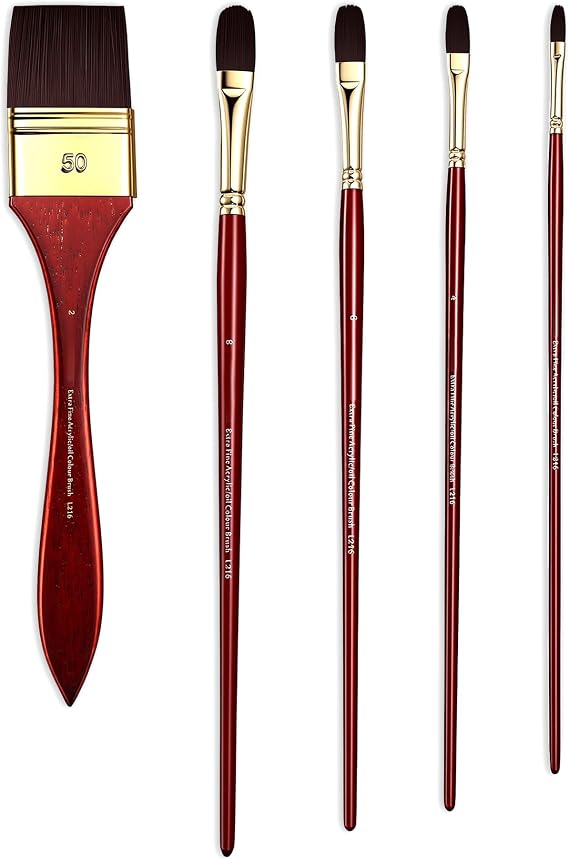 rubens Acrylic Filbert Paint Brush Set, 5 Pcs Nylon Bristles Paint Brushes
