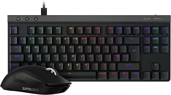 Logitech G PRO X SUPERLIGHT 2 Wireless Gaming Mouse, 60gr, 8K, 44K DPI, USB-C + G515 RAPID TKL Low-Profile Wired Gaming Keyboard, QWERTY UK - Black