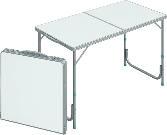 Outsunny 47" Folding Camping Table with Height Adjustability, Lightweight Portable Table with Carry Handle, Outdoor Folding Table Camping Accessories