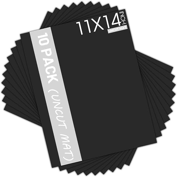 Mat Board Center 11x14 Black Color Mat Boards/Matboards - Uncut - 10 Pack