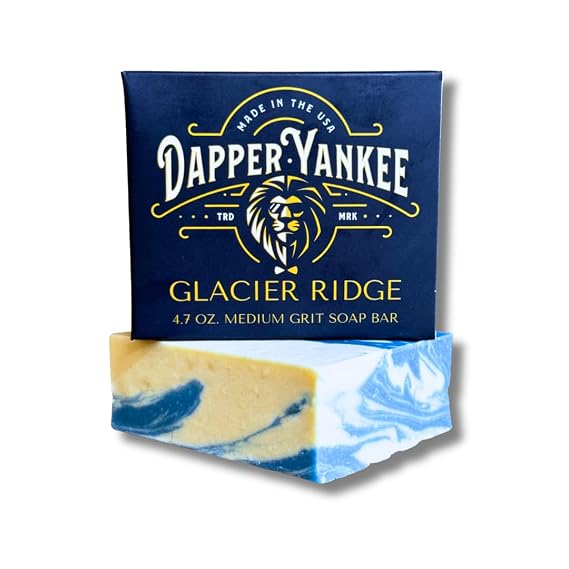 Dapper Yankee Glacier Ridge Natural Soap Bar for Men - Medium Grit, Skin Cooling Soap with Menthol, Refreshing Crisp Scent