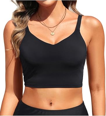 Aqua Eve Womens Sport Bra Swim Top - 2025 Crop Bikini Top Modest V Neck Bathing Suit