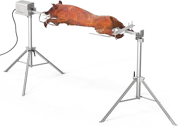 ROVSUN 46" Electric Rotisserie Grill, Pig Lamb Spit Roaster Stand Rotisserie 176 Lbs Capacity with Adjustable Height, BBQ Charcoal Rotisserie Grill Kit Stainless Steel for Outdoor Party Camping