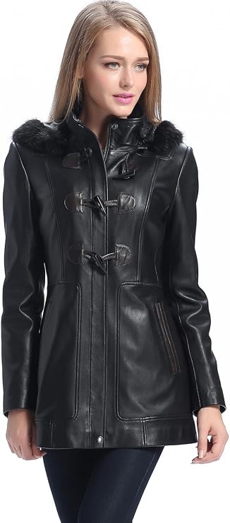 BGSD Women Amanda Hooded Lambskin Leather Parka Coat (Also available in Plus Size & Petite)