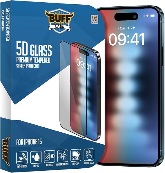 5D Glass Screen Protector Compatible with BUFF LABS iPhone 15