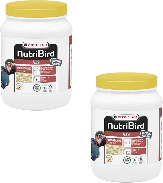 Versele-Laga NutriBird A19 | Twin Pack | 2 x 800g | Hand Rearing Food for Macaw, African Greys, Ecleus Parrots and Other High Energy Baby Birds | Balanced Food