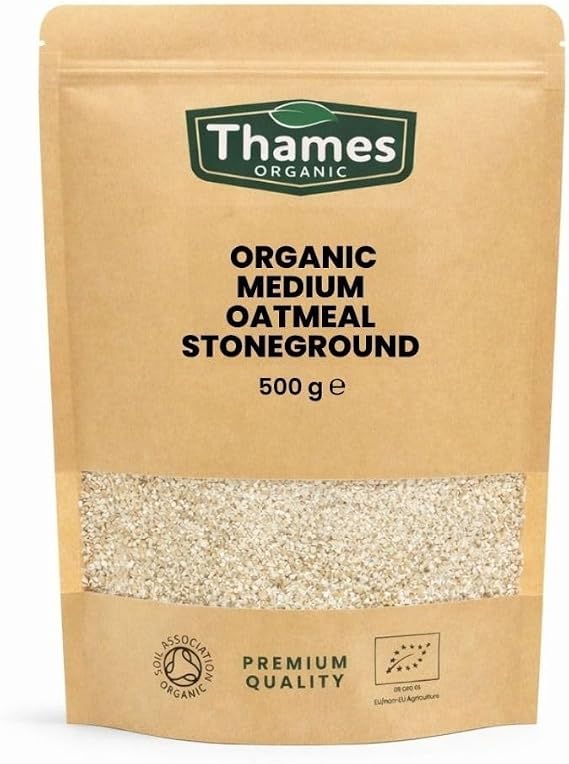Organic Medium Oatmeal Stoneground - No Additives or Preservatives - High Fibre, Vegan, GMO-Free, Certified Organic - Stone Ground for Maximum Flavor and Nutrients - Thames Organic 500g