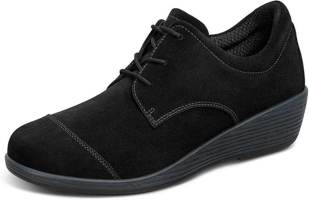 Orthofeet Eleanor Orthopedic Women's Wedge Heels | Water-Repellent Suede Slip-Resistant Oxford Shoes with Arch Support, Soft Cushioning, Wide Toe Box for Casual Outings, Office