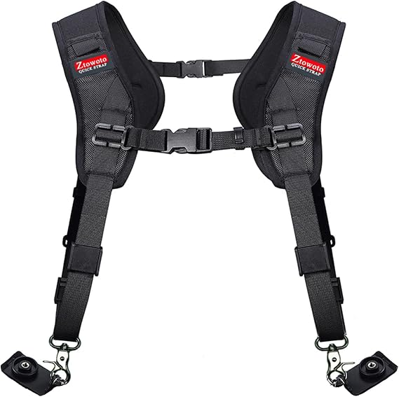 Double Shoulder Camera Strap Harness Quick Release Adjustable Dual Camera Tether Strap for DSLR SLR Camera (focus)