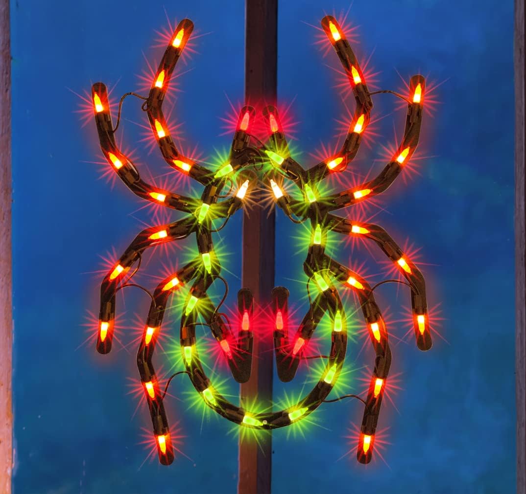 17" Lighted Spider Window Silhouette Decoration, Halloween Lighted Ornamental Silhouette,Hanging Light Up Holiday Ornament,Spider Light