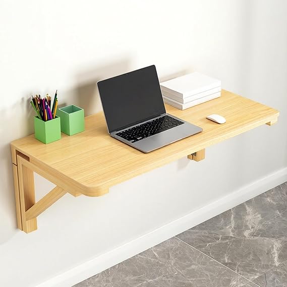 Solid Wood Functional Fold-Up Wall Mounted Table, Hanging Folding Computer Desk, Floating Work Bench for Small Spaces, Kitchen, Office, Study(80 * 40cm/31.5 * 15.7in)