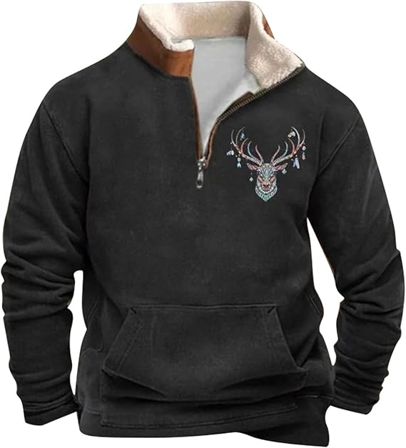 Alalaso Mens Corduroy Sweatshirt Casual Stand Collar Casual Long Sleeve Stand Collar Loose Fitting Hoodie