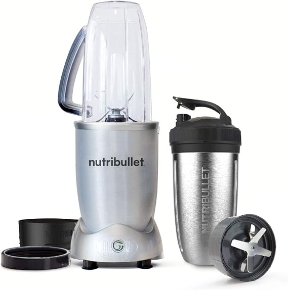 nutribullet 1200 8 Piece Set - 1200W Extraction - Blends Frozen Fruit, Nuts & Ice - Includes 1x 900ml Insulated Steel Cup, 1x 900ml Colossal Cup, 2X Handled Rings & 2 Lids - Blender & Smoothie Maker