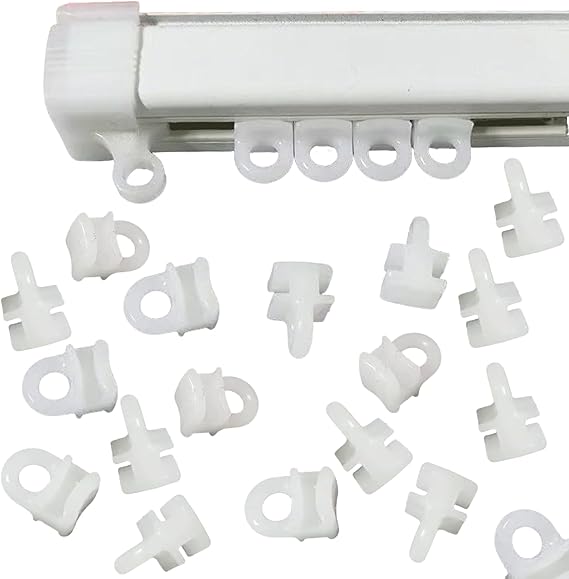 40 Pcs White Slim Curtain Track Gliders – 17mm Plastic Roller Hooks for Narrow Tracks (≤8mm), Pinch Pleat Curtains & Roman Blinds
