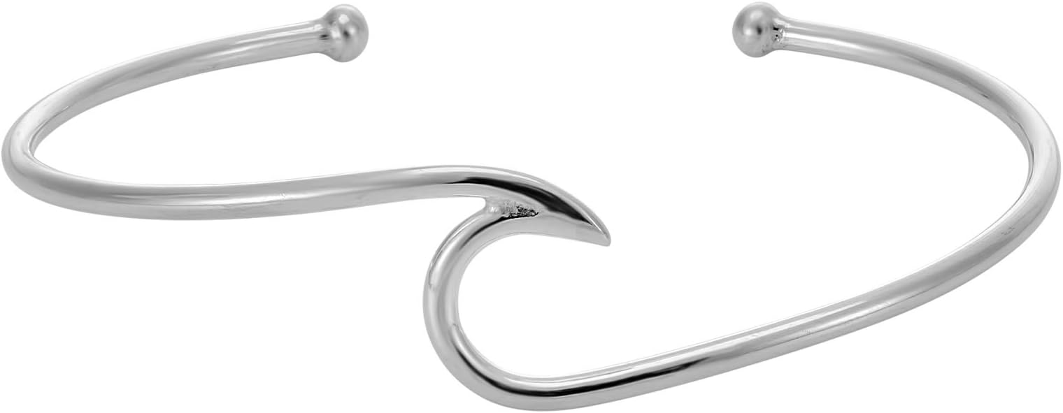 Silverly Ocean Wave Thin Solid Silver Bangle - Beach Inspired Sterling Silver Bracelet for Women - Wavy Silver Torque Bangle - Adjustable Cuff Bracelets for Daughter