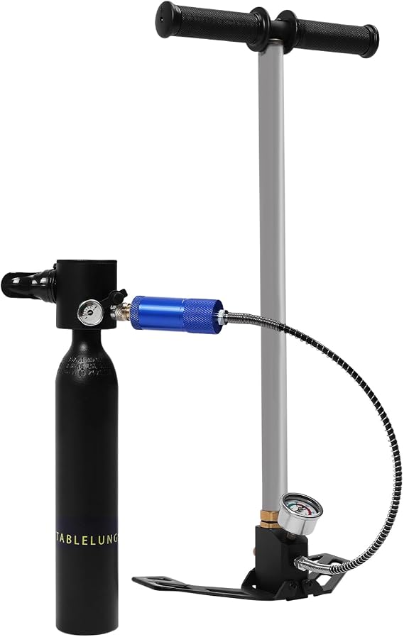 0.5L Oxygen Tank Pump Equipment, Underwater Breath Mini Air Scuba Tank Diving Case Kit, Portable, High-Pressure 0.53qt Air Tank with Pump, for Snorkeling, Swimming, Underwater Exploration