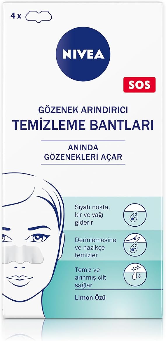 NIVEA Siyah Nokta Temizleyici Burun T-Bant, Gözenek Arındırıcı, Derinlemesine Temizlik, Limon Özü, 4 Adet