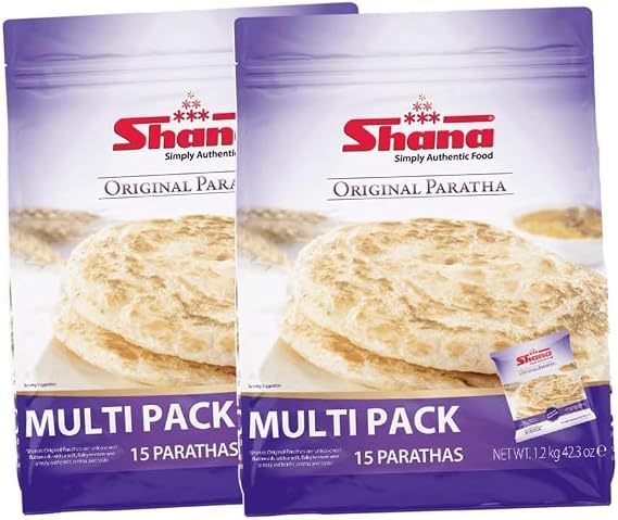 Shana's Original Paratha Multipack 15's Authentic Flaky Layered Flatbread Ready to Cook Indian Bread 1.2kg Pack of 2