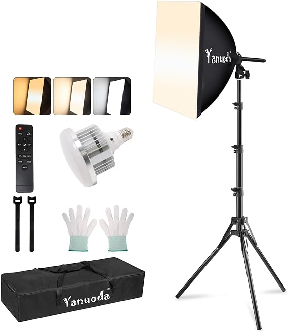 40x40cm Professional Softbox Lighting Kit - 95W LED Bulb (3000-7500K, E27) - Studio Light for Photography, Video Recording, Live Streaming, Portrait Shooting