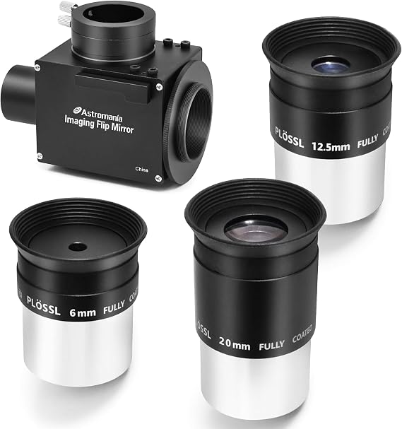 Astromania 1.25" Flip Mirror - Bundle with - 1.25-Inch 6mm 12.5mm 20mm Plossl Eyepiece Set