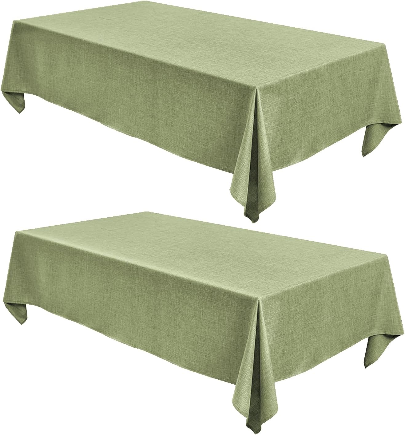 2 Pack Linen Textured Rectangle Tablecloth, Waterproof & Stain Resistant Fabric Table Cloth, Wrinkle Free Linen Dining Decorative Farmhouse Table Cover, 52 x 70 Inch, Sage Green