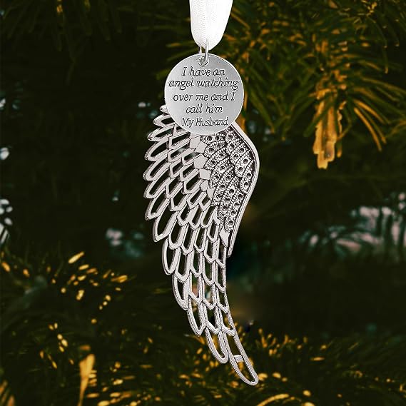 Memorial Christmas Ornament Angel Wings, Sympathy Gifts for Loss of Husband in Memory of Loved One in Heaven Keepsake Remembrance Christmas Tree Decoration