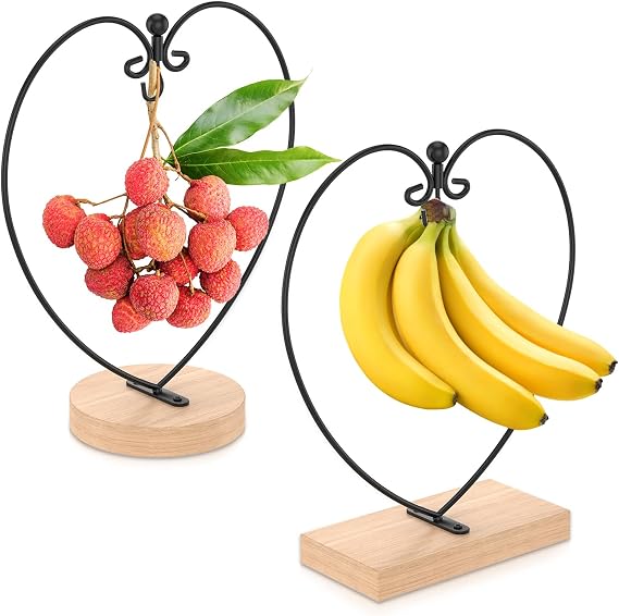 2Pack Bananna Holder Stand, 360 Rotating Bananas Hook, Ornament Display Metal Banana Hanger, Love Shape Banana Tree Holder to Keep Bananas Fresh