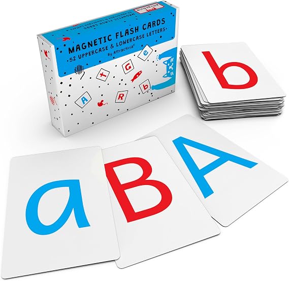 Attractivia Magnetic Big Montessori Alphabet ABC Flash Cards - 52 Sturdy Uppercase & Lowercase Large Letters, Black - for Classroom Teachers, Homeschool, ESL, Kids and Adults