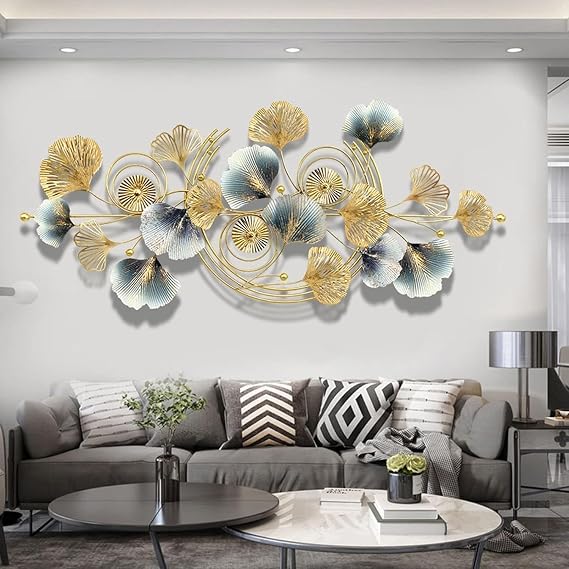 Metal Ginkgo Leaves Wall Art - 3D Decorative Home Decor for Living Room, Bedroom, Dining Room - Creative Modern Interior Artwork