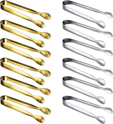JCREN 24 Pcs Serving Tongs, Small Serving Utensils for Parties Catering, Food-Grade 304 Stainless Steel Serving Tongs Cooking Tongs Set for Tea Party Coffee Bar, 4 Appetizer Tongs -Golden and Sliver