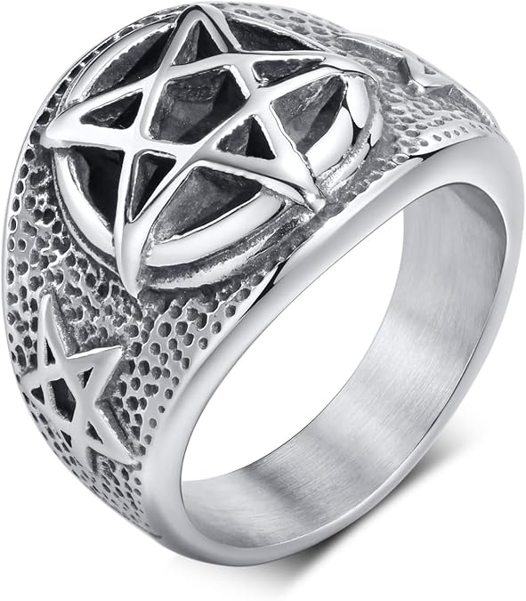 VNOX Sigil of Lucifer Seal of Satan Symbol Signet Ring Band for Men Boys,Talisman Amulet Jewelry