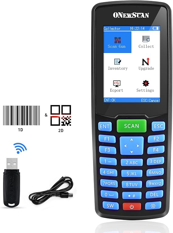 Wireless Barcode Scanner, Portable Inventory Scanner 1D&2D&PDF417 Handheld Bar Code Scanners for Collector Data Terminal Inventory Device QR Code Reader with 2.8 Inch LCD Screen