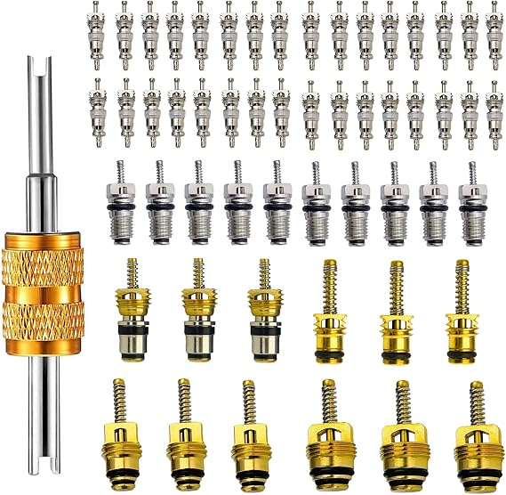58 Pieces Valve Air Conditioning Valve Core R12 R134A R410 Automotive A/C Valve Stem Cores Brass Valve Cores Refrigeration Tire Valve Stem Cores for Car Auto Vehicle and More