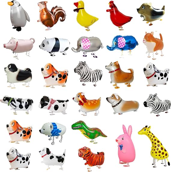 28PCS Walking Balloon Animals, Cute Farm Animal Balloons for Kids, Walkers Mylar Foil Helium Aluminum Balloons for Gift Party Animals Birthday Decorations Baby Shower