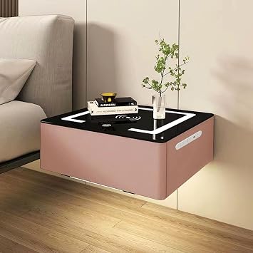 Floating Nightstand Bedside Table With Charging Station Modern 3 Color LED Lights Infinitely Dimmable Adorneve Nightstand End Table Organizer For Bedroom Living Room Office Use(Color:Pink,Size:15.74x7