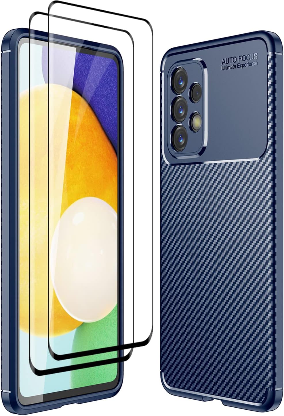 Ultra Silicone Case for DOINK Samsung Galaxy A73 5G, Fiber Shockproof Bumper Case [2 Pack Tempered Glass Screen Protector] - Blue