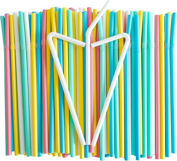 200pcs Colorful Flexible Straws Plastic-Free, 7.75" Disposable Drinking Straws for Party/Home Use,Eco-Friendly Bendable Straws -5 Assorted Color