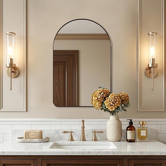 ANDY STAR Brushed Champagne Bronze Arched Bathroom Mirror 20x30 Inch
