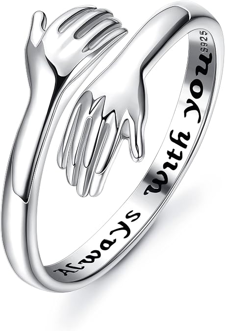 YADOCA 925 Sterling Silver Hug Ring for Women Girls Daughter Granddaughter | Adjustable Hope Love Heaven Promise Friendship Rings Birthday Gifts for Mom Wife Sister Things Teen Girl Gifts Trendy Stuff